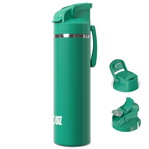OISIZ Insulated Water Bottle 24 oz with 2 in 1 Spout and Straw Lid,One Click Safety Lock,100% Leakproof,Keep Cold 24H,Vacuum Stainless Steel Water Bottle for School,Travel and Sports,Dishwasher Safe