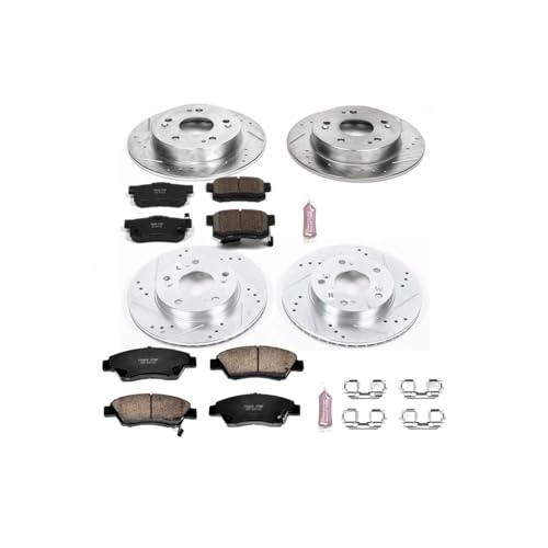 Image of PowerStop Front and Rear Brake Kit for Acura ILX 2013-15 - Drilled and Slotted Disc Rotors with Carbon-Fiber Ceramic Brake Pads Replacement, K6318