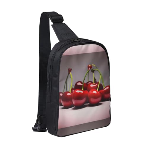 Chilean Cherries Adjustable Strap Large Capacity Double Layer Crossbody Chest Bag 7.7x2.4x11.8in For Camping Travel Daily Leisure Activities