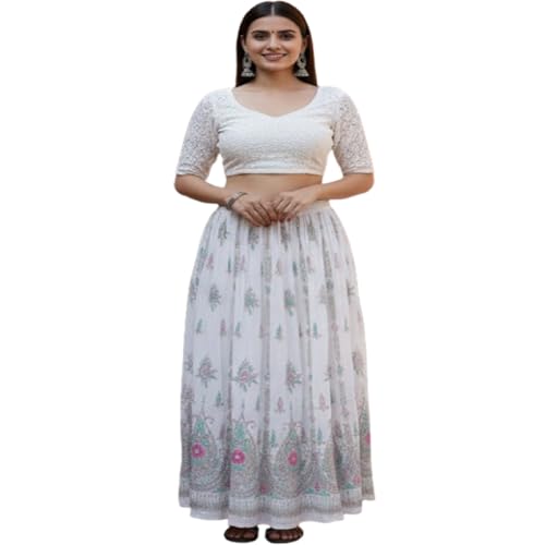 Jupe Lehenga blanche Free Size : la solution pour une tenue traditionnelle sans erreur de taille