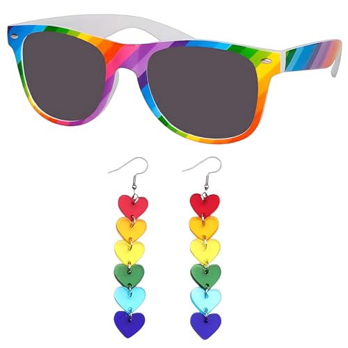 Pride Outfit Damen Zubehör, Regenbogen Sonnenbrillen Mit Regenbogen Pride Ohrringe Für Damen, Pride Accessoires, Lgbtq Accessoires, Festival Outfit Damen, Ideal Für Stolz-Festival, Veranstaltungen