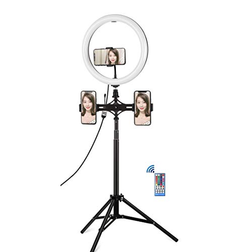 PULUZ 11.8�C���`30cm RGB�����\LED�����O�t�B�����C�g+ 1.65m�����̎O�r+2�̐����d�b�N���b�v �����R���ƌg�ѓd�b�N���b�v�t�� ���C�u�Z�b�g ���C�g�Z�b�g Youtube/�|�[�g���[�g/����/������/�J�����B�e�p�Z�b�g�i���j (