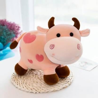 Milky Moo Cow Plush Soft Toy Stuffed Cartoon Pet Kawai Animal Plushie Cattle Toys Doll Birthday Gifts for Friends Kids Girls Decorative Toy Pink 28cm