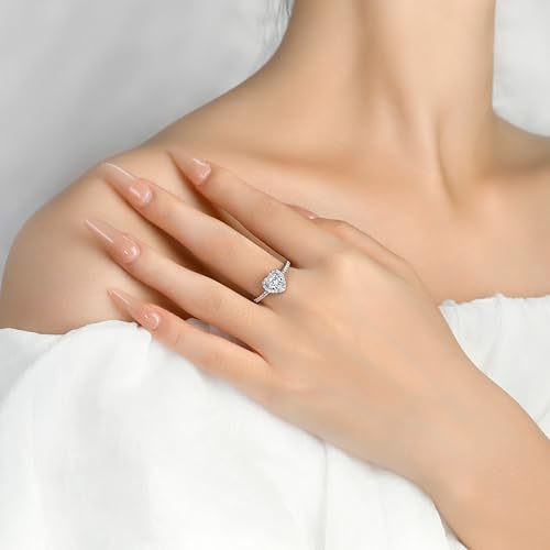 Elspeth 925 Sterling Silver Heart Engagement Ring for Women Heart Cut Cubic Zirconia Promise Ring Size 4-104