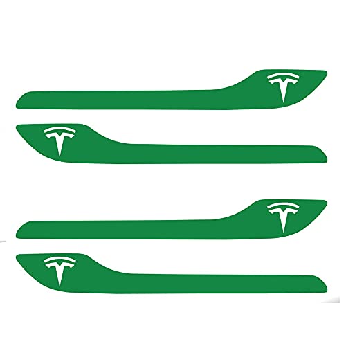 Image of IPG Compatible for Model 3 / Model Y /Juniper Door Handle Decal Sticker Wrap Kit (Set of 4) with Tesla Logo Personalize Your Tesla (Gloss Green)