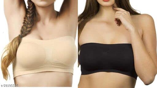 Image of Gozzby Womens & Girls Full Coverage Stylish Bandeau Non Padded Cotton Seamless Tube Bra