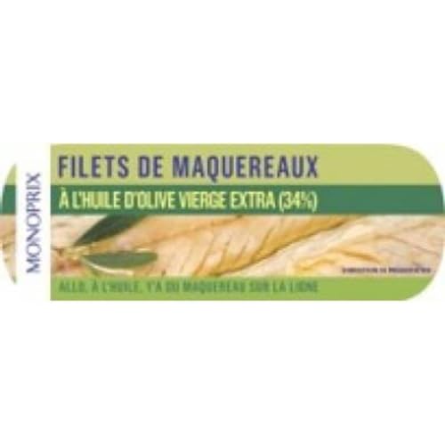 Monoprix Filets de maquereaux à l'huile d'olive vierge extra - La boîte de 85 g net égoutté
