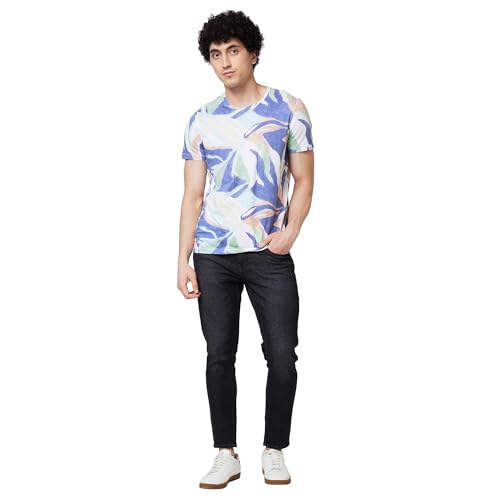 Image of Spykar Men's Slim Fit Round Neck Half Sleeve Printed Casual T-Shirt