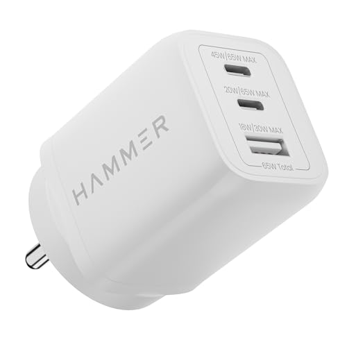 Image of Hammer 65W GaN Fast Charger | Dual USB-C PD & PPS + USB-A | Fast Charge iPhone 17-12, Samsung S25-S23, MacBook Air /Pro, iPad | Compact Wall Adapter | 2-Yr Warranty | Made in Vietnam (No Cable)