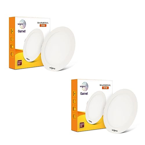 Image of wipro Garnet 9W Round LED Slim Plus Panel | Coolwhite Light(6500K)| Ultra-Slim Design | Aluminium Housing | Flicker Free Design | Recessed Down Light for False Ceiling |Cutout - 100mm |Pack of 2
