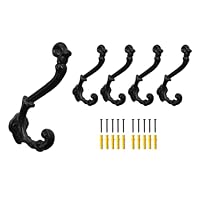 SMKOLIN 5 Packs Vintage Cast Iron Hooks Wall Wood Mounted Decorative Coat Hooks Sturdy Farmhouse Bags Hats Towels Hanger
