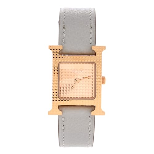 Hermes, Pre-Loved Heure H Quartz Watch Clous de Paris Hobnail Rose Gold and Leather 21, Rose Gold