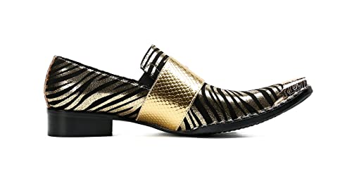 Santimon Mens Slip On Loafers Leather Casaul Dress Shoes with Double Buckle & Gold Lion Toe – Fashion Party Wedding Shoes for Stage, Club3