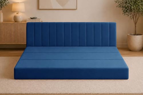Image of Modern Velvet 3-Seater Sofa Cum Bed Convertible Sleeper Couch Sofa for Living Room Bedroom & Office- Blue Color