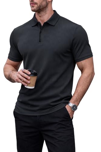 Image of Mack Jonney Men Ribbed Polo T-Shirt | Regular Fit | Half Sleeve | Zip Collar Casual T-Shirt-MJ-94