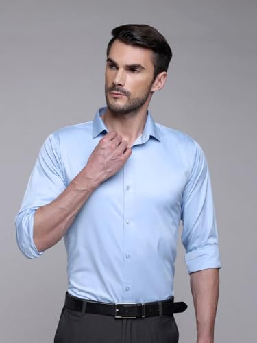 Image of IndoPrimo Men's Satin Shirt with Spread Collar Neck Line Solid Pattern Full Sleeves Regular Fit Western Style and Standard Length