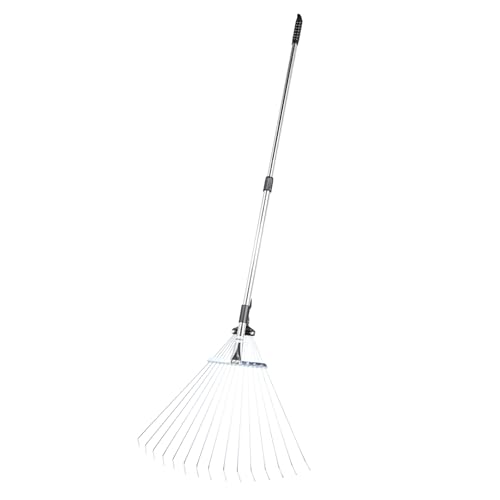 VEVOR Laubrechen, 15 Zinken, Gartenrechen für Rasen mit 570 mm breitem Kopf & 81–160 cm Verstellbarer Stange, Fächerbesen zum Entfernen Kleiner Blätter für Gartenarbeit, Camping, Hof, Gras