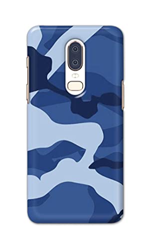 Image of Printed Hard Back Cover Case for OnePlus 6 Back Cover (Army Blue Pattern) -702