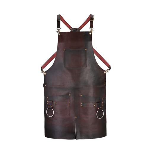 Tanner london Split Leg Leather Apron, 2 Pockets, Tool Holder, Brown/Green/Black, Unisex (Brown)