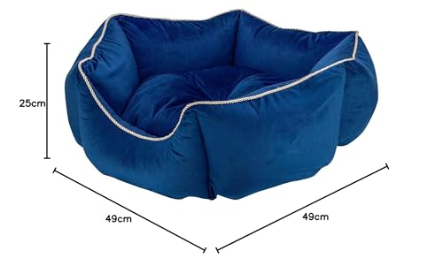 Image of PetLux Velvet Pet Smile Super Soft Reversible Bed for Indoor Cats, Dog Bed for Puppy and Kitty Round Bed, Sofa Basket for a Dog & Cat | Pet Bed With Pillow (M, Blue)