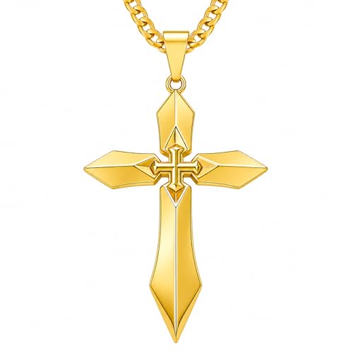 Image of Midari Gold Cross Necklace for Men 18K Gold Cross Pendant Minimalist Faith Necklace Christian Pendant Religious Gift
