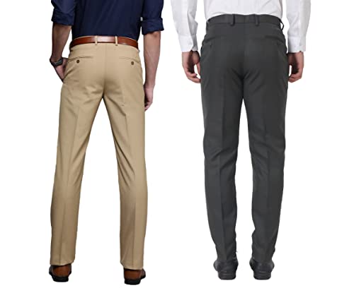 Image of MALENO Men Formal Trouser Regular Fit Solid | Soft and Breathable Pant Combo (Pack of 2)
