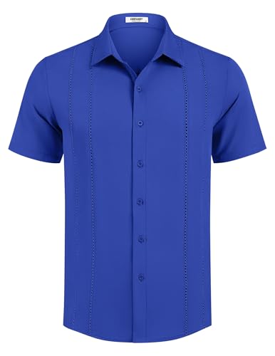 Image of COOFANDY Mens Cuban Guayabera Shirt Short Sleeve Button Down Shirts Summer Beach Vacation Shirts