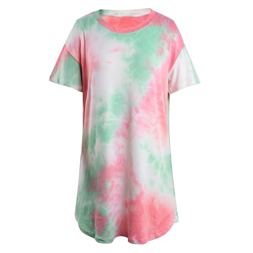 Image of MOUSYA Women Tie Dye Dress Short Sleeve T Shirt Dress Summer Casual Loose Mini Dress with Pockets