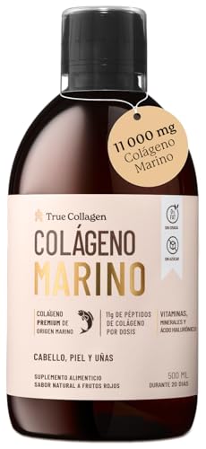 True Collagen, Colágeno hidrolizado marino, líquido, 500 ml | 20 días | Ácido hialurónico, biotina y vitamina C | Cabello, piel, uñas y articulaciones | Sin azúcar ni grasa