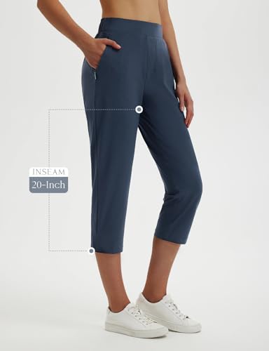 Image of baleaf 20'' Women Capris with Pockets Stretch Golf Work Dress Cropped Pants Straight Leg High Waisted Pull On Summer