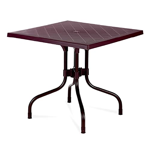 OAKNEST Supreme Olive Plastic Foldable Square Dining Table with Aluminium Base for Dining Room| Garden| Cafe| Restaurent Etc.| 6 Months Warranty* (Globus Brown)