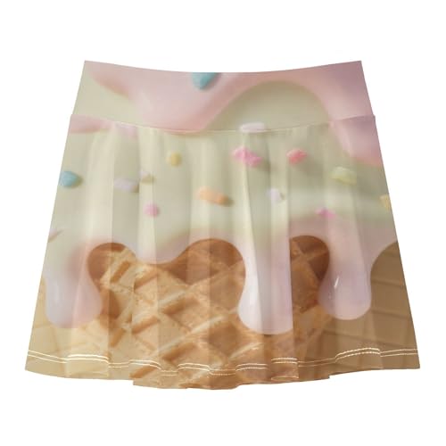 visesunny Girl's Golf Skirt Athletic Cute 3D Ice Cream Cone Tennis Skort Sport Activewear with Double Layer Pockets