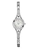 GUESS Women's U0135L1 Petite Silver-Tone Watch with Silver Dial , Crystal-Accented Bezel and Stainless Steel G-Link Band