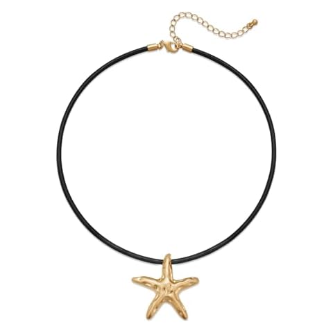 ENSKEFEN Matte Gold Starfish Necklace for Women Boho Gold Pendant Necklace Black Rubber Chain Starfish Necklace Summer Ocean Choker Necklace Holiday Beach Surfer Jewelry Cover