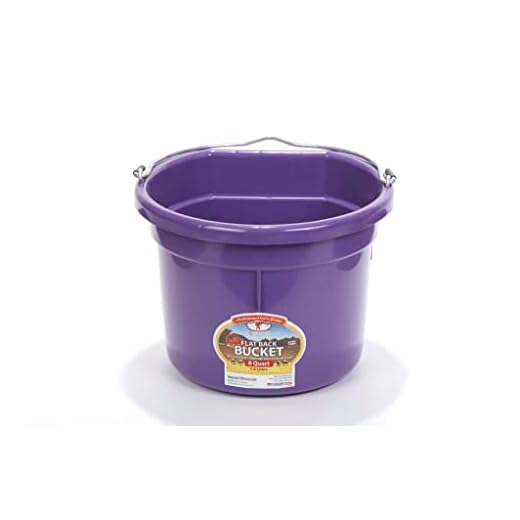 Little Giant® Flat Back Plastic Animal Feed Bucket | Animal Feed Bucket with Metal Handle | Horse Stall Feeding and Watering Supplies (Purple, 8 Quart)
