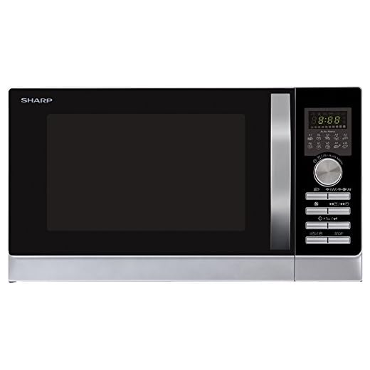 Sharp R843INW 3-in-1 Mikrowelle mit Heißluft, Grill und Konvektion/25 L/800 W/ 1000 W Grill / 2500 Konvection / 10 Automatikprogramme / Pizza-Programm / Metalldrehteller (30 cm) / Silber, Silber/Weiß