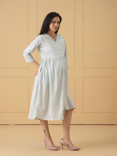 Image of The Mom Store Maternity and Nursing Dress | Pre and Post Pregnancy Dress for Womens | Zipper /Button Opening | Causal Wear | Trendy Stylish Causal Dresses for New Moms