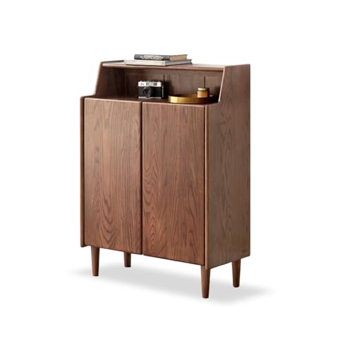 Wayshome Solid Wood Shoe Cabinet with Doors, Shoe Storage Cabinet with 4-Tier Adjustable Shelves, Mid Century Modern Shoe Rack Cabinet for Entryway, Hallway, Oak Wood, 13.8