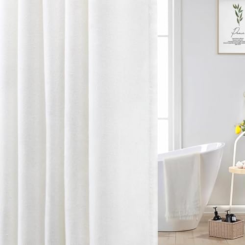 Awellife White Extra Long 96 Inch Shower Curtain Linen Textured Boho Farmhouse Shower Curtains for Bathroom Fabric Liner, Extra Long 72" W x 96" L