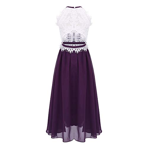 FEESHOW Youth Girls Halter-Neck Lace Junior Bridesmaid Dress Wedding Long Gown Party Flower Girl Dress2