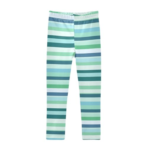 ALAZA Girls' Leggings Children's Yoga Pants Skinny Printed Dance Blue Green Stripe Comfortable 4T