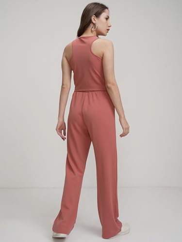 Image of Tokyo Talkies Women's Co-ord Set | Sleeveless Crop Top & Drawstring Trousers | Perfect for Casual Outings & Vacations