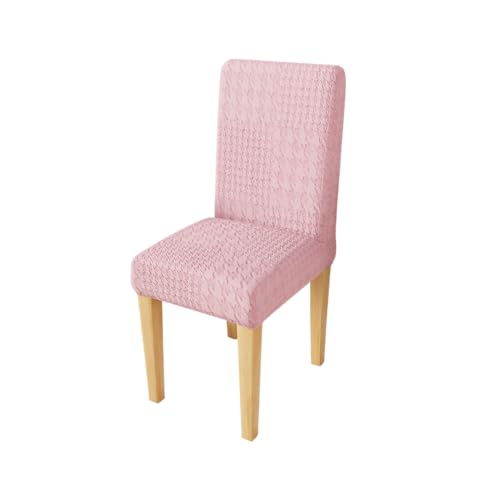 Image of Lukzer Elastic Dining Chair Cover - 1PC Pastel Pink Square Knit | Textured High Stretch Jacquard Seat Cover | Removable Washable Short Dining Chair Cover Protector Seat Slipcover | (CC-175-01)