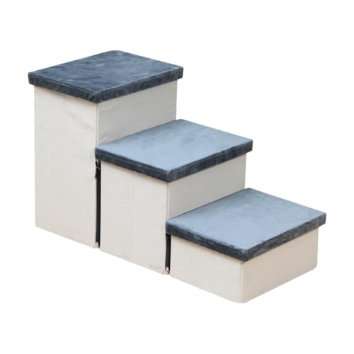 BUEOJH ドッグステップ、犬階段、3段ペット階段、収納可能、折りたたみ可能、小型犬、高齢犬、猫用ステップ、保護、腰と脚の怪我を軽減 組み立て式ペットステップ、ドッグスロープ階段