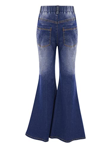 Kids Girls Casual Denim Jeans Bell Bottoms Ruffle Tassel Hem Flare Pants Elastic Waist Bottom Trousers2
