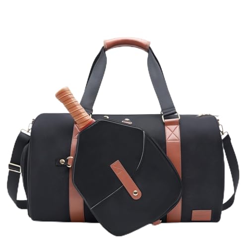 LUZZ Large Pickleball Bag with with Shoe Compartment and Paddle Cover Pocket Paddle Duffle Bag Sport Gym Handbag for Men & Women Black