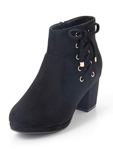 [ハニーズ] ブーツ レディース ショートブーツ ヒール レースアップ ガーリー 秋 冬 サイドレースアップブーツ 266134717442 クロ Ｍ