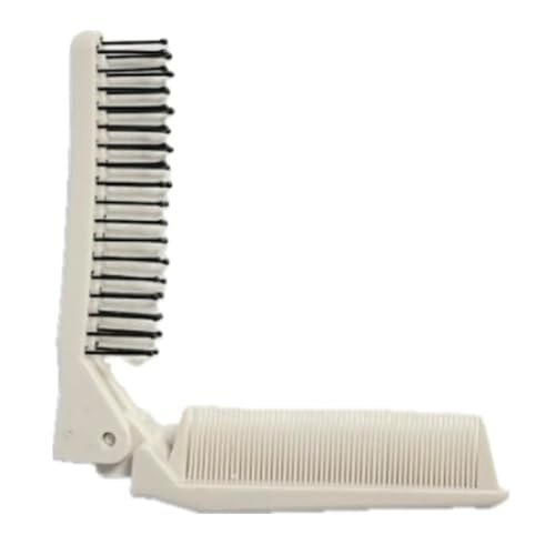 【2WAY】折りたたみヘアブラシ コーム コンパクト 携帯用 旅行 ポーチ収納 くすみアイボリー