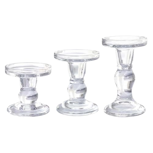 Portavelas de cristal transparente, portavelas con moderno, 3 piezas artículos de hogar para escritorio, para dormitorio, salón, cocina, restaurante, hotel, fiesta y boda