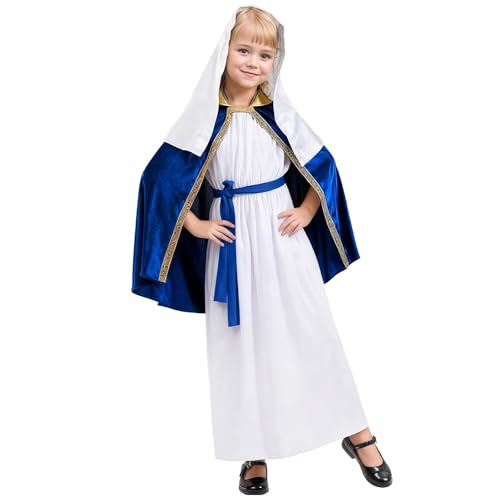 Genérico Disfraz Virgen María Infantil, Disfraz Virgen María Niña, Traje Belén Navidad, Disfraces para Carnaval y Halloween